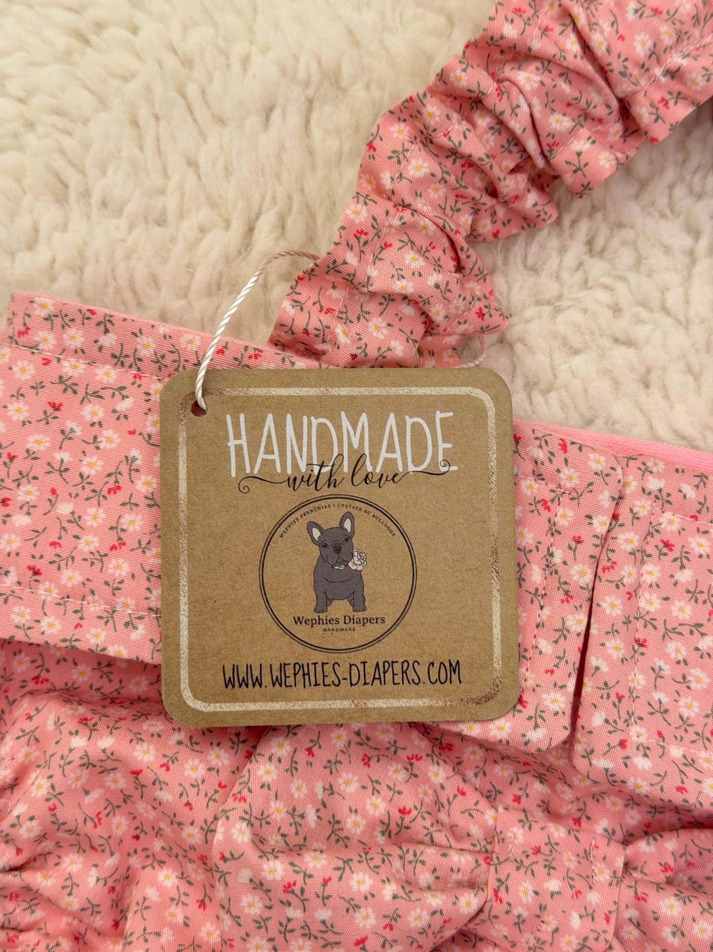 French Bulldog Heat Diaper with Suspenders – Washable Female Dog Diaper – Pink Sevenberry Floral
