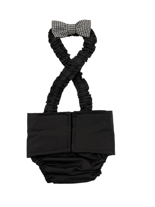 French Bulldog Male Belly Band with Suspenders – Washable Dog Diaper for Marking or Incontinence: Black Solid