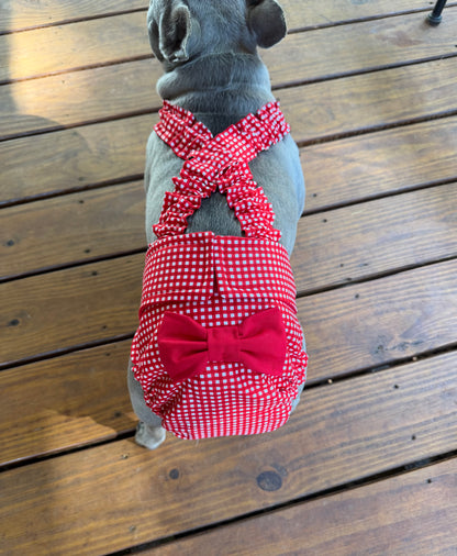 French Bulldog English Diaper Suspenders:  Red Gingham and Bluebell Set  - Wephies