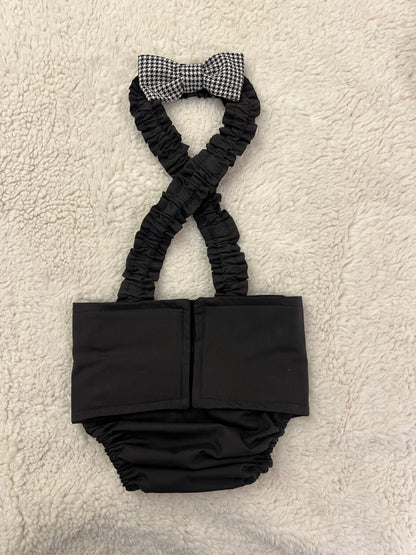 Pañal cubre vientre para bulldog francés inglés macho, color negro liso, con tirantes de lazo, lavable para incontinentes