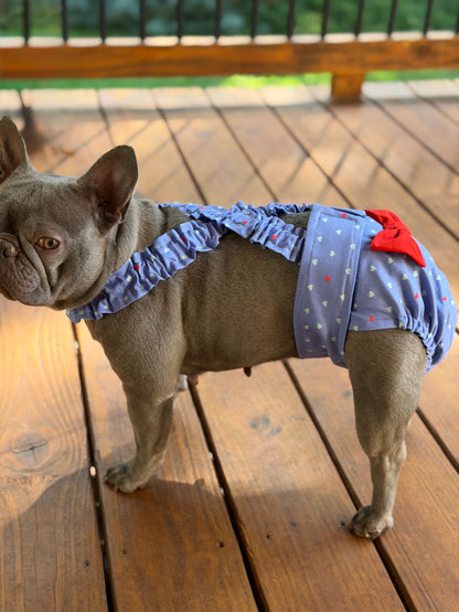 French Bulldog English Diaper Suspenders:  Red Gingham and Bluebell Set  - Wephies