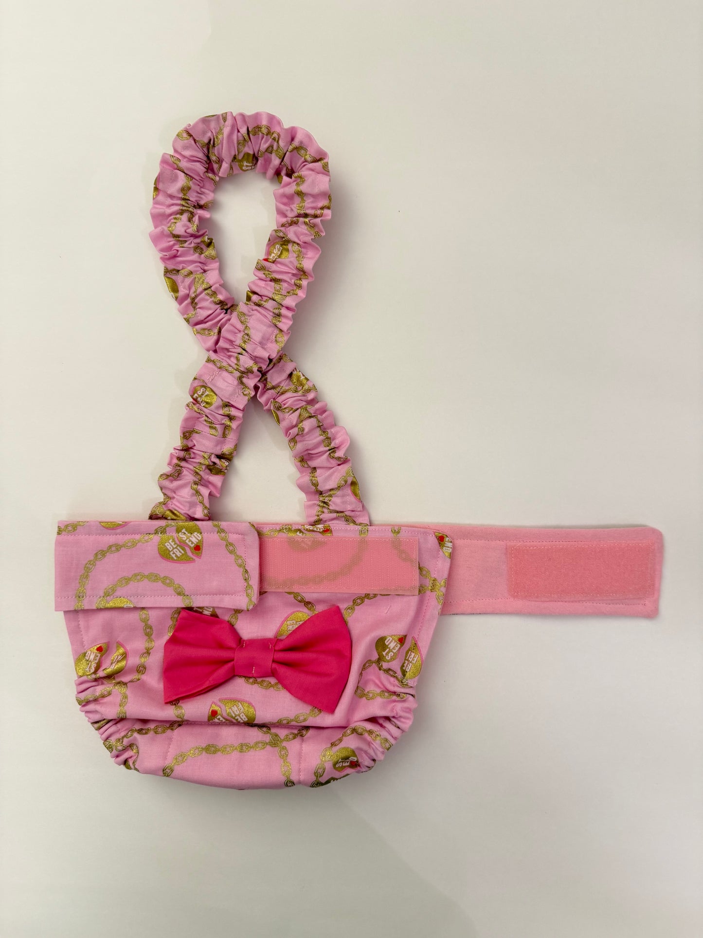 French Bulldog English Bulldog Female Dog Diaper with Suspenders - Pink My Best Friend w bow - Wephies