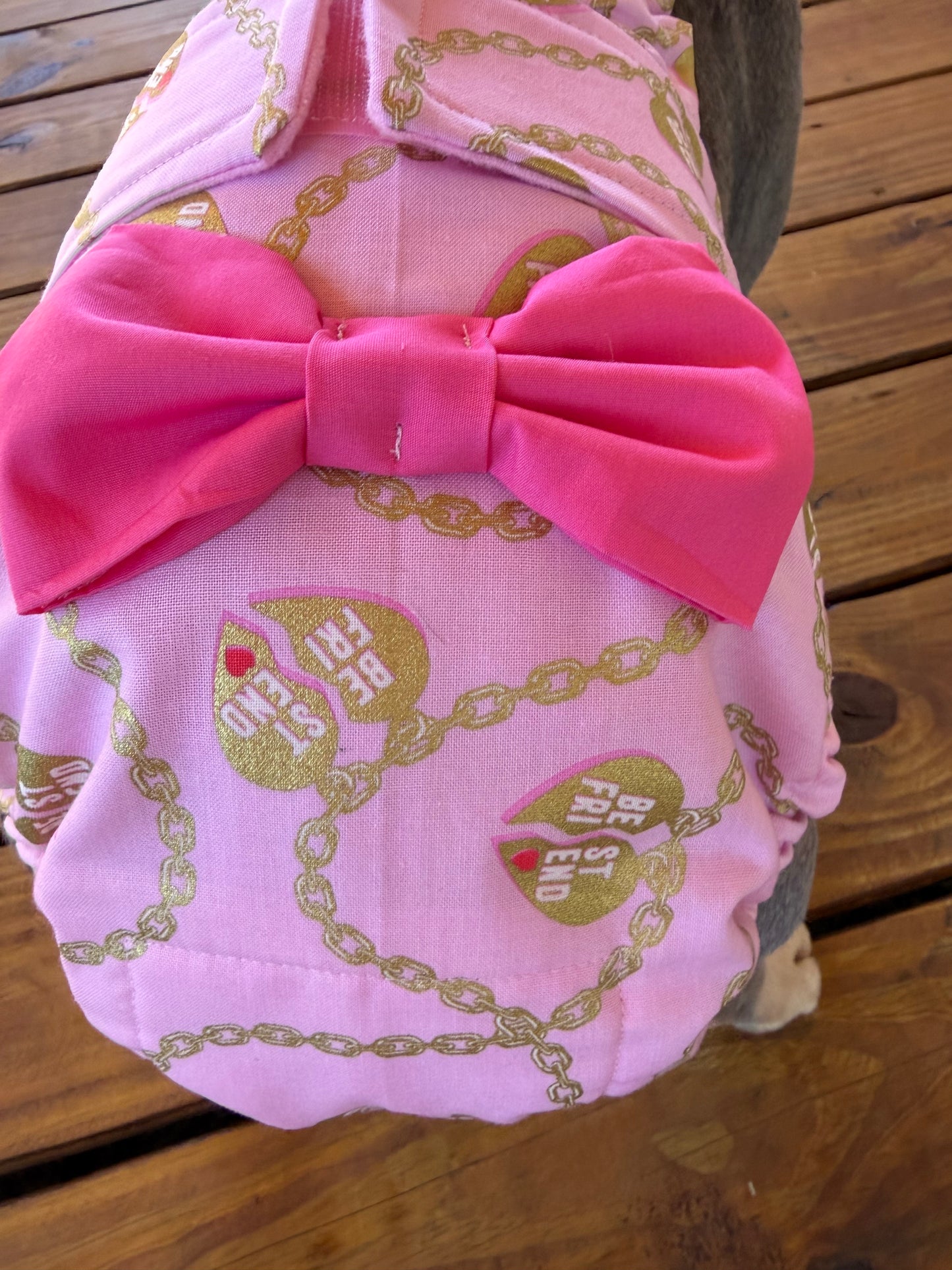 French Bulldog English Bulldog Female Dog Diaper with Suspenders - Pink My Best Friend w bow - Wephies