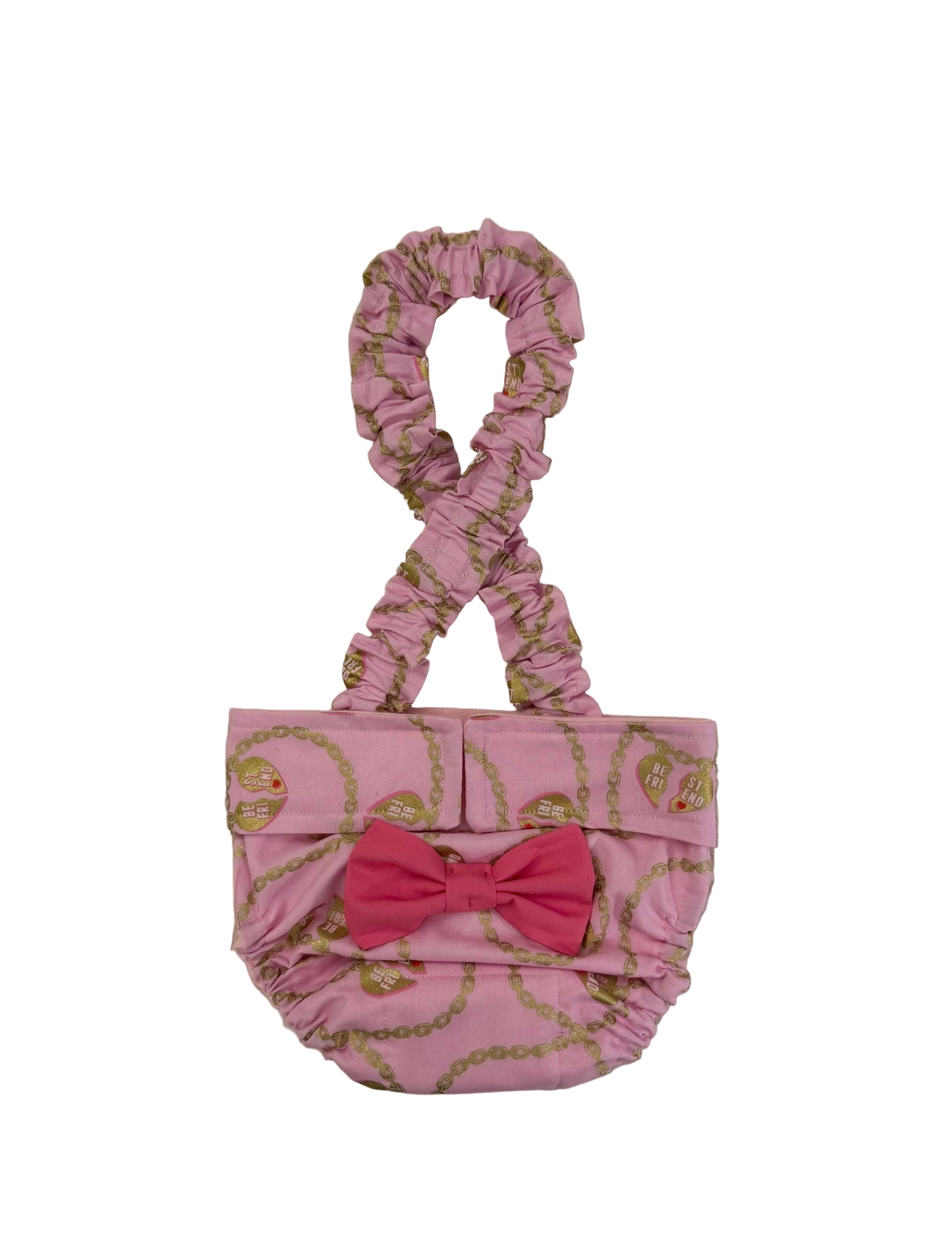 French Bulldog English Bulldog Female Dog Diaper with Suspenders - Pink My Best Friend w bow - Wephies