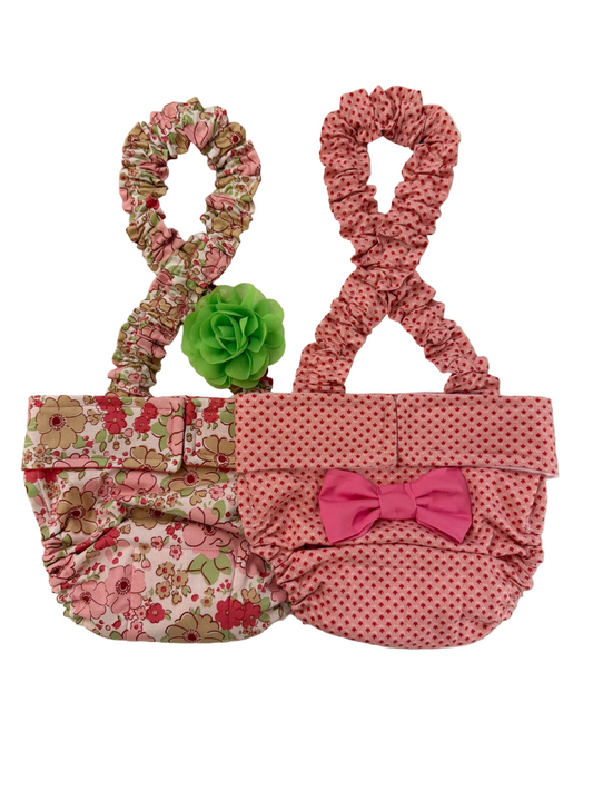 Pink Vintage Floral and Coral Dog Diapers with Bow