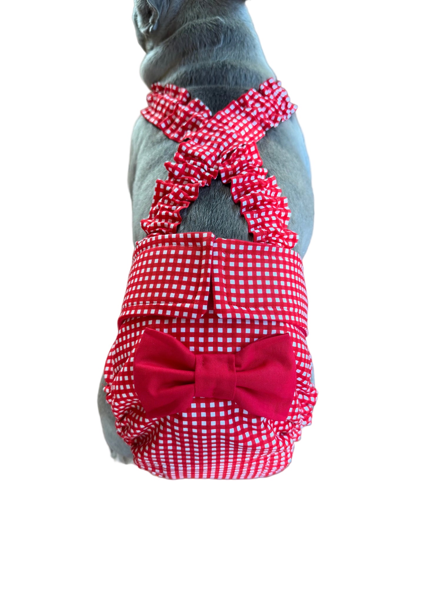 French Bulldog English Diaper Suspenders:  Red Gingham and Bluebell Set  - Wephies