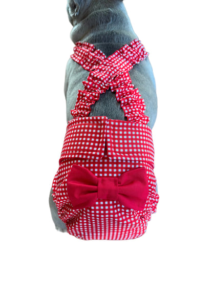 French Bulldog English Diaper Suspenders:  Red Gingham and Bluebell Set  - Wephies
