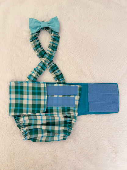 French Bulldog Male Belly Band Diaper with Suspenders: Carolina Coastal Plaid - Wephies