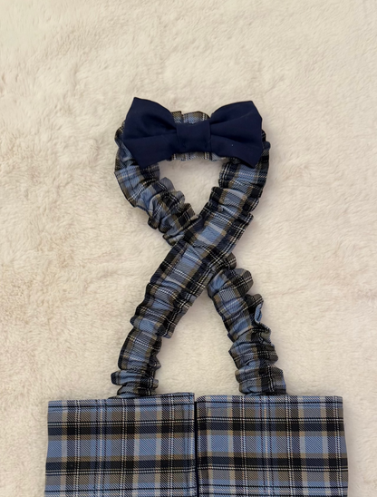 French Bulldog English Bulldog Male Belly Band Diaper w Suspenders - Plaid Blue Gray