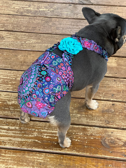 French Bulldog Female Dog Diaper with Suspenders - Purple Paisley -  Wephies