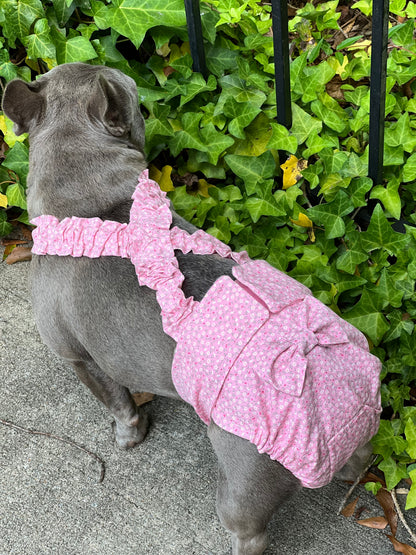 French Bulldog Heat Diaper with Suspenders – Washable Female Dog Diaper – Pink Sevenberry Floral