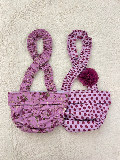 Purple Floral and Polka Dot Diaper Set
