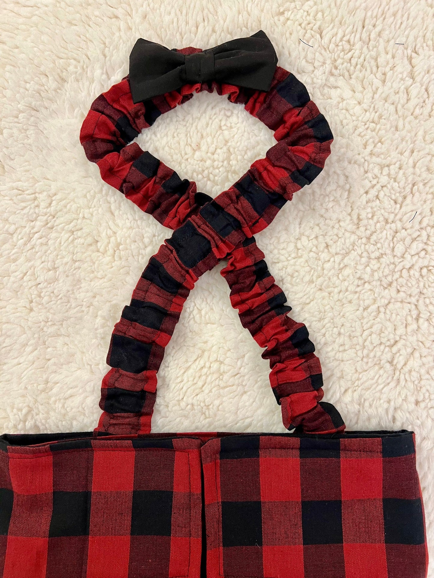 French Bulldog English Bulldog Male Belly Band Diaper w Suspenders - Buffalo Plaid with black bow tie