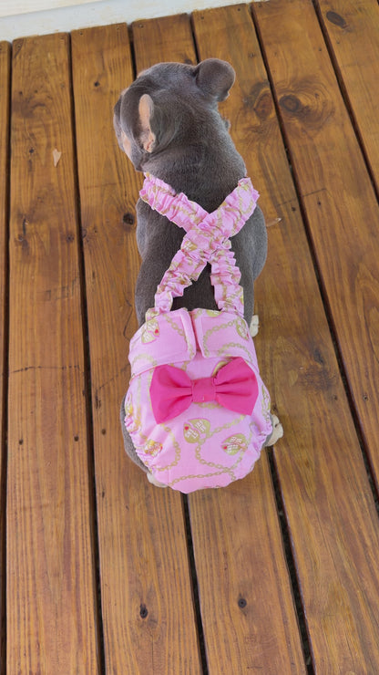 French Bulldog English Bulldog Female Dog Diaper with Suspenders - Pink My Best Friend w bow - Wephies
