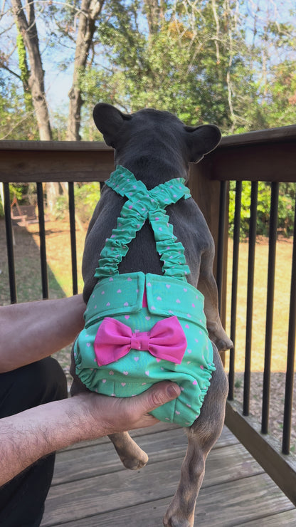 PAÑAL PARA BULLDOG FRANCÉS, pantalones cortos con tirantes y estampado floral rosa (Sevenberry), cubrepañal para perro con lazo