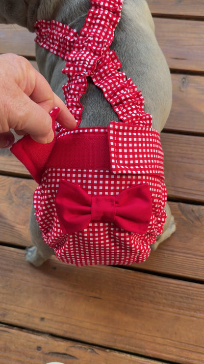 French Bulldog English Diaper Suspenders:  Red Gingham and Bluebell Set  - Wephies